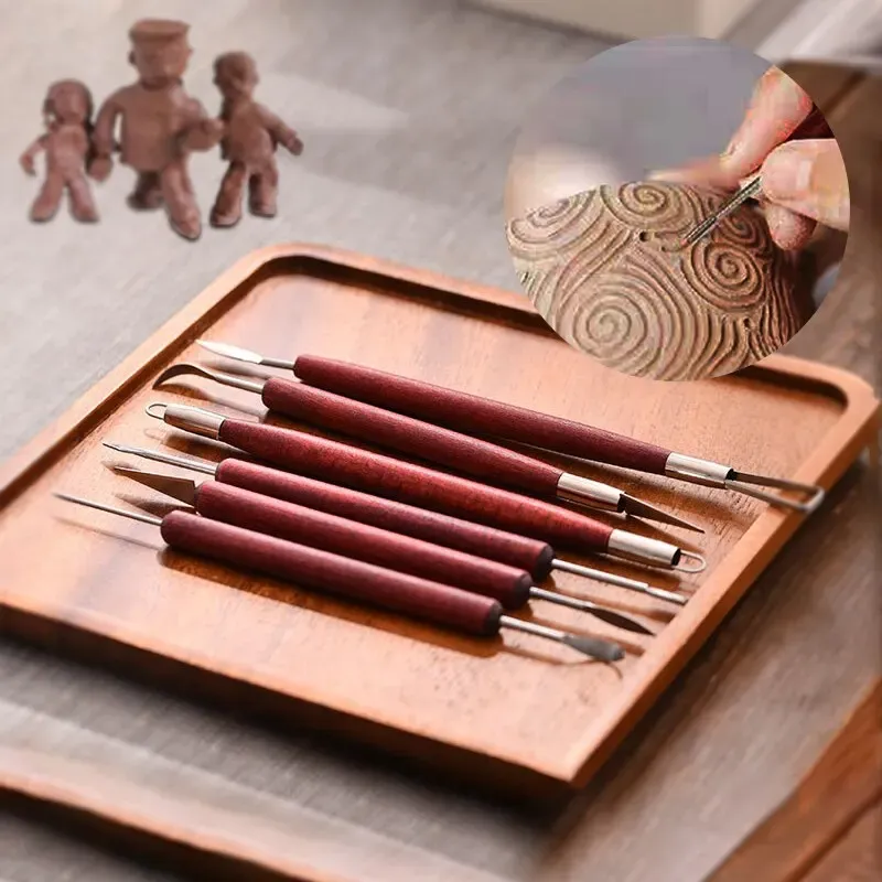 6 teile/satz Töpfer werkzeuge Rotes Holz Doppel enddraht messer für Ton reparatur, Ton skulptur, Werkzeug-Set Keramik-Werkzeuge