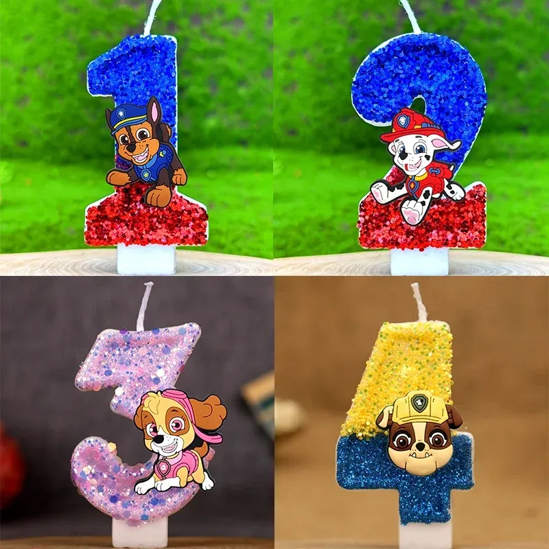 Anime Paw Patrol 0-9 Nummer Kerze Niedliche 3D Paw Patrol Cartoon Charakter Party Kuchen Plug-in Geburtstag Kuchen Dekoration Geschenk