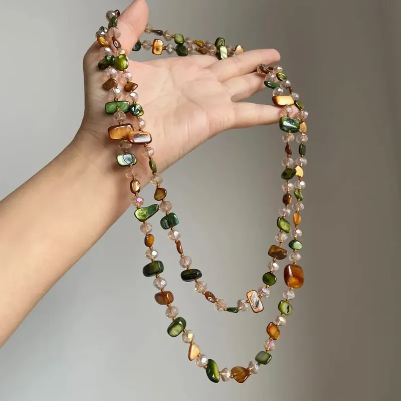 ZAKOL Vintage Bohemian Mehrfarbige Muschel-Perlen-Doppelschicht-Halskette Trendige Urlaubs-Stapel-Langhalskette Schmuck - 5.78 EUR