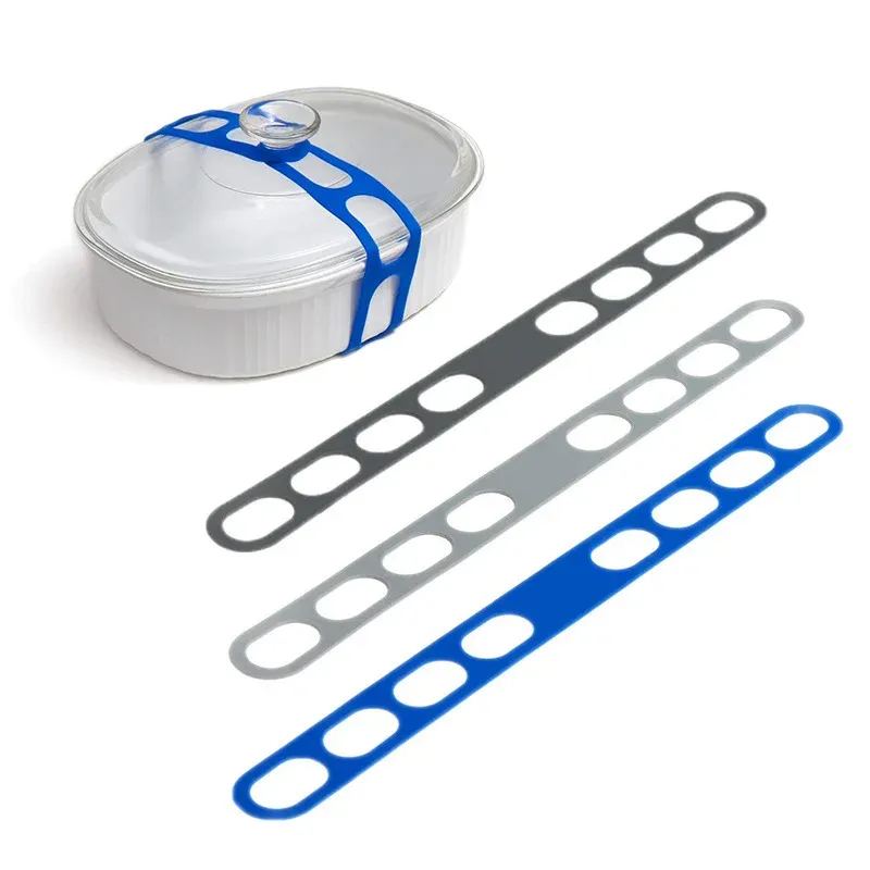 Silikon-Befestigungsgurt für Lunchboxen. Wiederverwendbare Universal-Deckelbefestigung mit Besteckhalter für die Box mit Crock-Deckel
