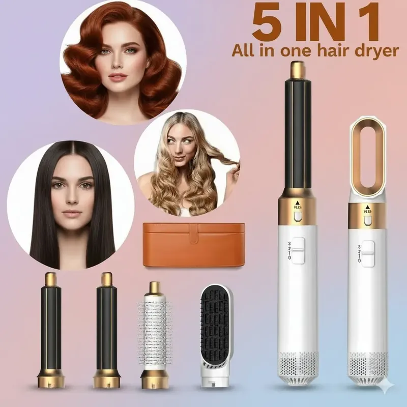 5-in-1-Haartrockner-Bürste und Styler-Set, professioneller Heißluftkamm, Lockenstab, Haarglätter für Volumen und Styling