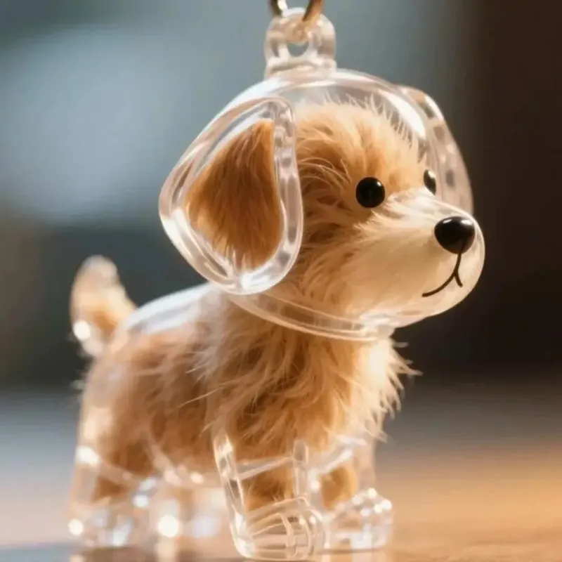 Cartoon Hund Form Hund Haar Lagerung Box Transparent Haar Pflege Tierhaar Schlüsselbund DIY Handgemachte Schlüsselring Welpen Anhänger Rucksack