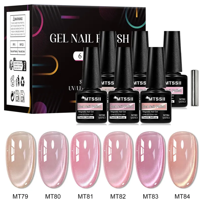 7 stücke Rosa Geschichte Katze Magnetische Gel Nagellack Set Nude Rosa Gold Licht Semi Permanent UV Gel Lack Soak Off Nagel liefert DIY