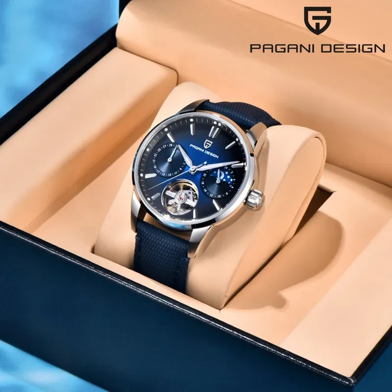 PAGANI DESIGN Männer Uhren Automatische Mechanische Uhr Tourbillon Uhr Echtes Leder Wasserdichte Uhr Militär Armbanduhr Mann ﻿