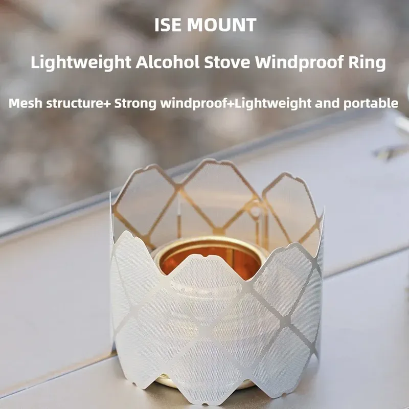 ISE MOUNT Outdoor Alkohol Herd Windschutz Ring Camping Edelstahl ultraleichte Windschutzscheibe Mesh Lampenschirm Windschutzscheibe