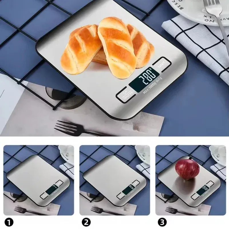 Digitale Küchenwaage, LED-Anzeige, 5 kg/1 g, Edelstahlplatte, elektronische Waage, für Zuhause, Schmuck, Lebensmittel, Snacks, Wiegen, Backwerkzeuge