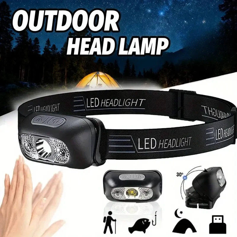 Mini Ultra-helle Sensor-Industrie-Stirnlampe Tragbare LED-Kopflampe Wiederaufladbare Taschenlampe für Outdoor-Camping und Angeln