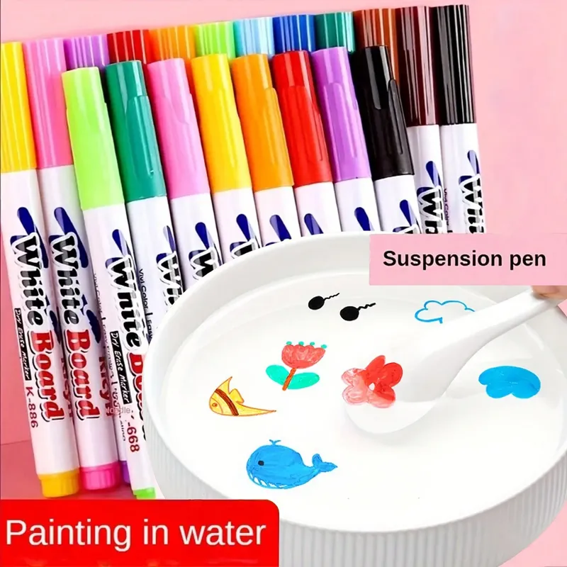 8/12 Farben Magischer Wassermalstift mit Keramiklöffel, magische schwimmende Tintenstifte, trocken abwischbare Kunstkunstbedarf