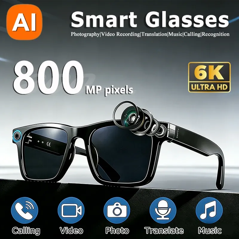 6K HD KI-Kamerabrille 800MP Photochrome Multifunktionale Smart-Brille Bluetooth-Anrufe Foto Video ChatGPT Musik Übersetzung
