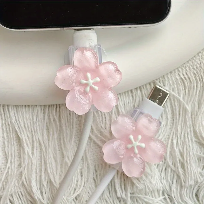 2 Stück Kirschblüten-Kabelschutz, Kabelschoner-Hülse, Datenleitungsschutz-Set für iPhone/Typ-C-Ladeschnittstelle
