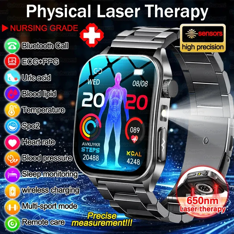 2026 neue Gesundheit Smart Watch Laser Therapie Reduzieren Drei Strümpfe Blut Sauerstoff Druck Harnsäure Blut Lipid EKG Smartwatch Für Mann
