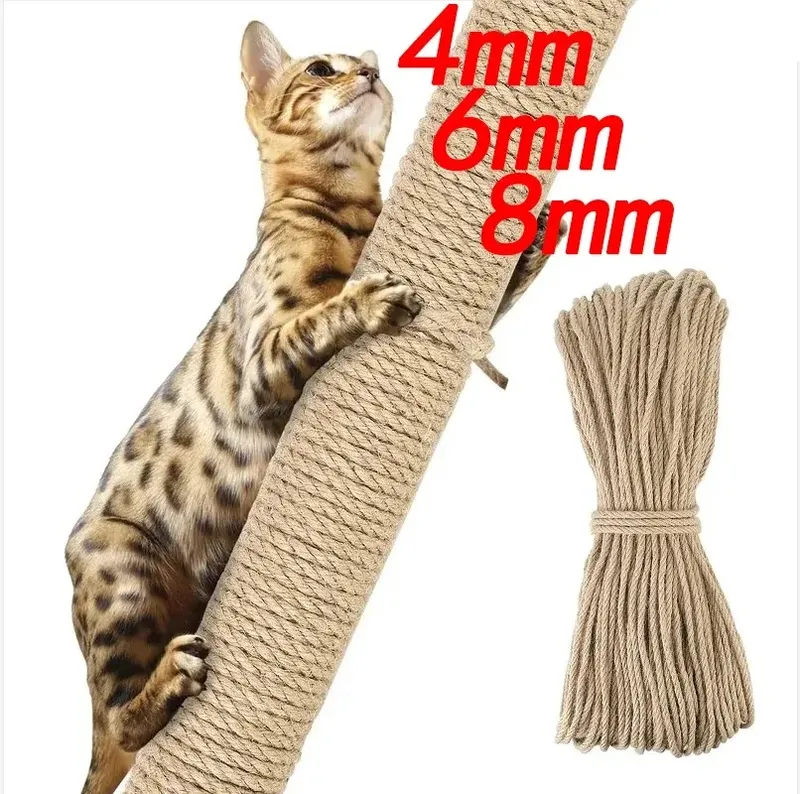 4mm/6mm/8mm 20/50M Katze Scratcher Seil DIY Natürliche Sisal Seil Spielzeug katzen Pfote Klaue Möbel Schutz Katze Baum Turm Klettern Seil