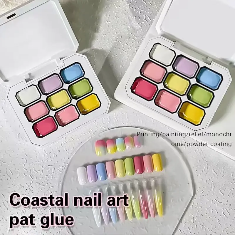 9-Farben-Pat-Kleber, lebendige Nagelfarben, Nageldekorationsanhänger mit Farbverlauf, kreatives Nageldesign, heiß verkaufter Trend