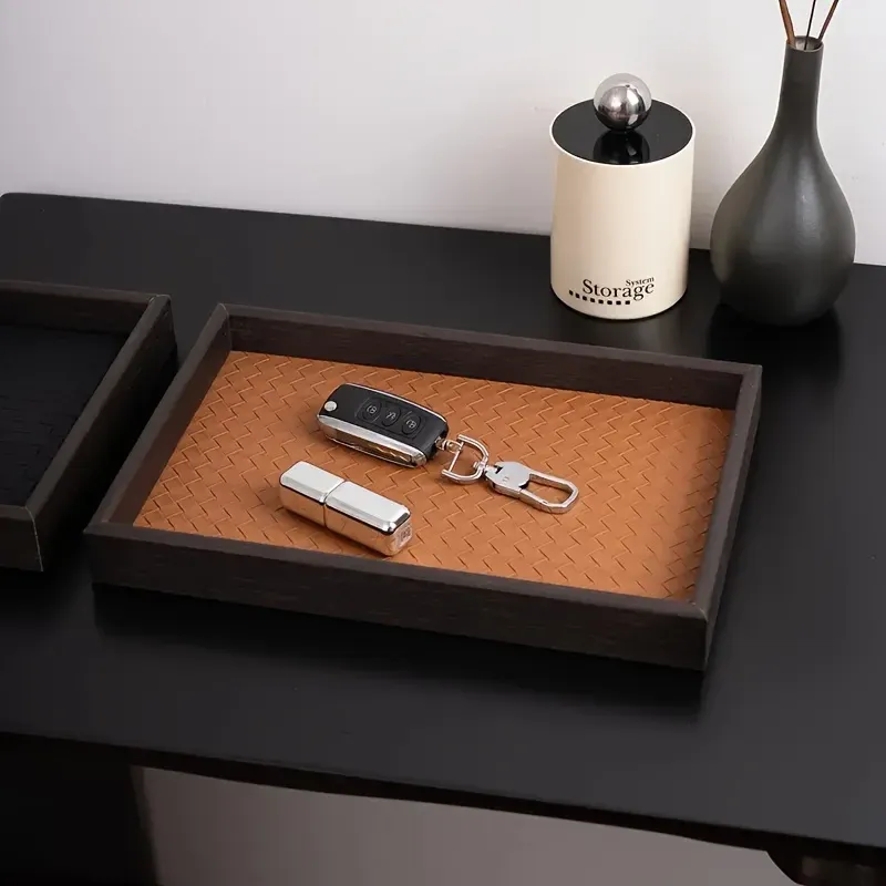 1 Stück Aufbewahrungstablett aus Kunstleder mit gewebter Textur, Uhrenschmuck-Organizer, dekoratives Präsentationstablett für zu Hause, Kosmetikhalter, Aufbewahrungstablett