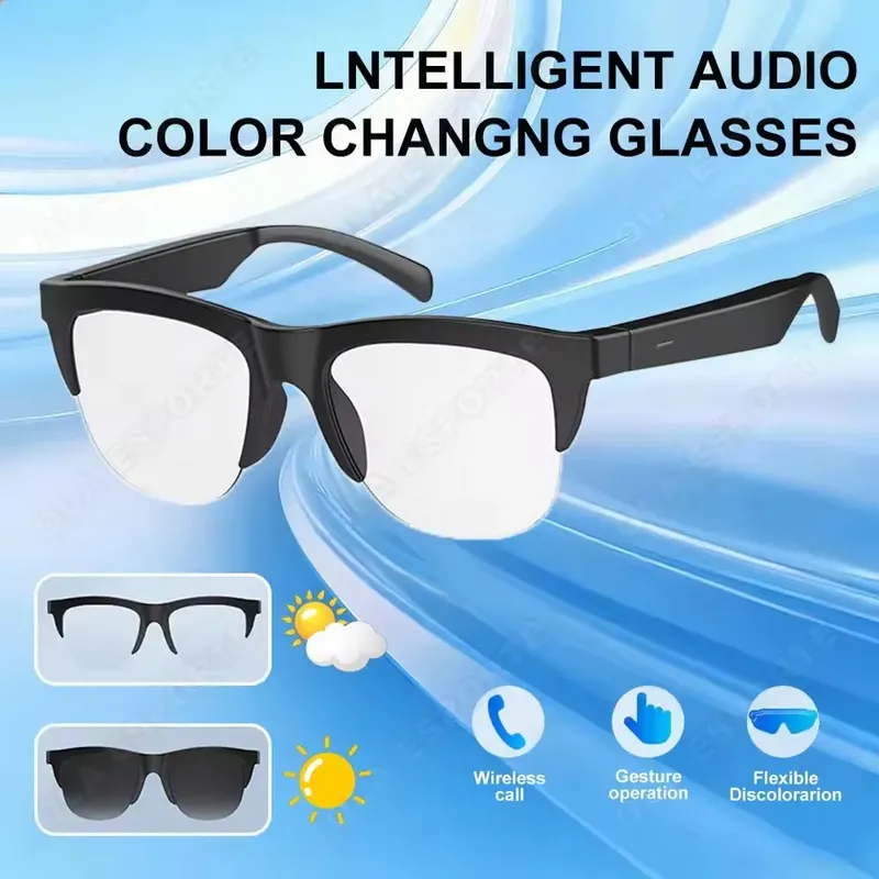 2026 Farbwechselndes Objektiv, intelligente Brille, Sprachassistent, kabelloser Bluetooth-Anruf, Outdoor-Sportkamera, Anti-UV-Mode-Sonnenbrille