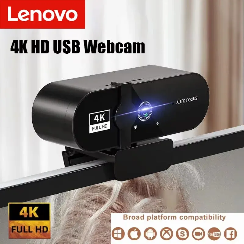 Lenovo 4K HD Mini Webcam mit Mikrofon 2K Full HD Webcam Autofokus USB Web Cam für Autofokus PC Laptop Videoaufnahmekamera
