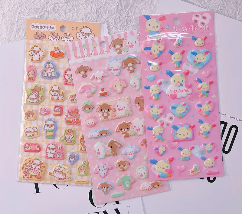 Neue Sanrio Usahana Sugarbunnies 3D Bubble Sticker Spielzeug Mädchen-Tagebuch Dekorative Aufkleber DIY Handyhülle Kamera-Dekoration Spielzeug Geschenk