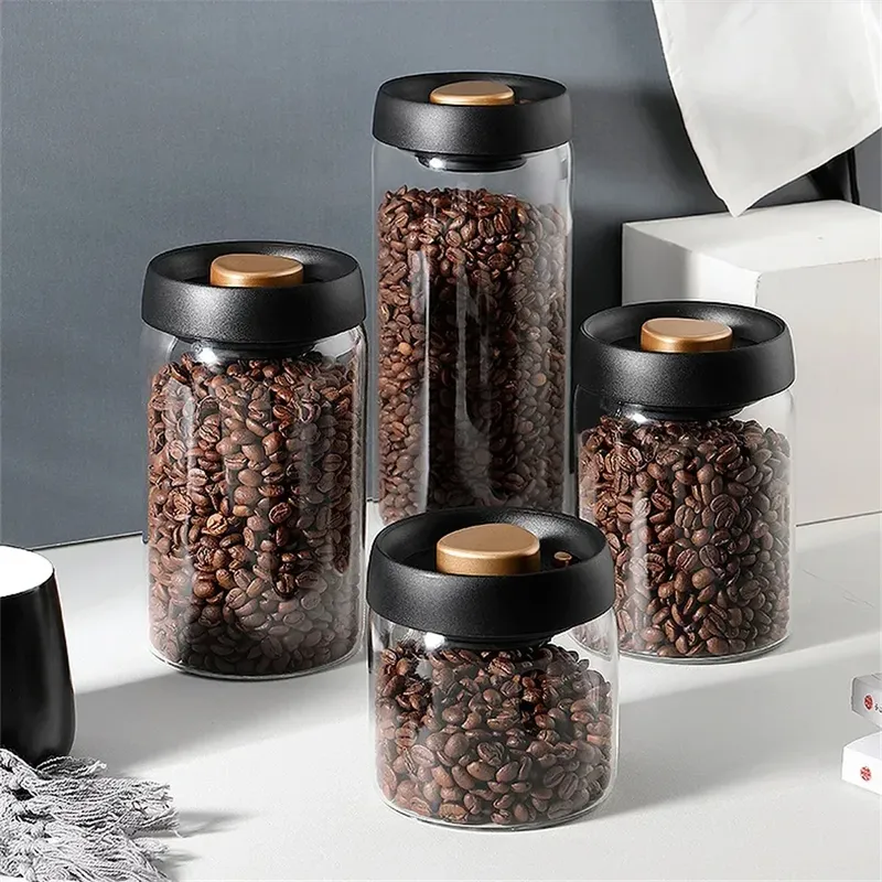 1 Packung Kaffeebohnen-Aufbewahrungsbehälter mit Luftdichtem Deckel, Vakuumversiegelter Glas-Kaffeedose, Lebensmittelaufbewahrung, für Kaffee, Tee