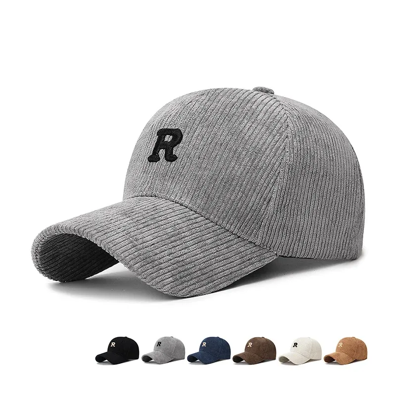Cord-Baseballkappe mit 3D-Gesticktem 'R'-Buchstaben Einfarbige Verstellbare Strukturierte Mütze Stilvolles Herbst- und Winter-Accessoire