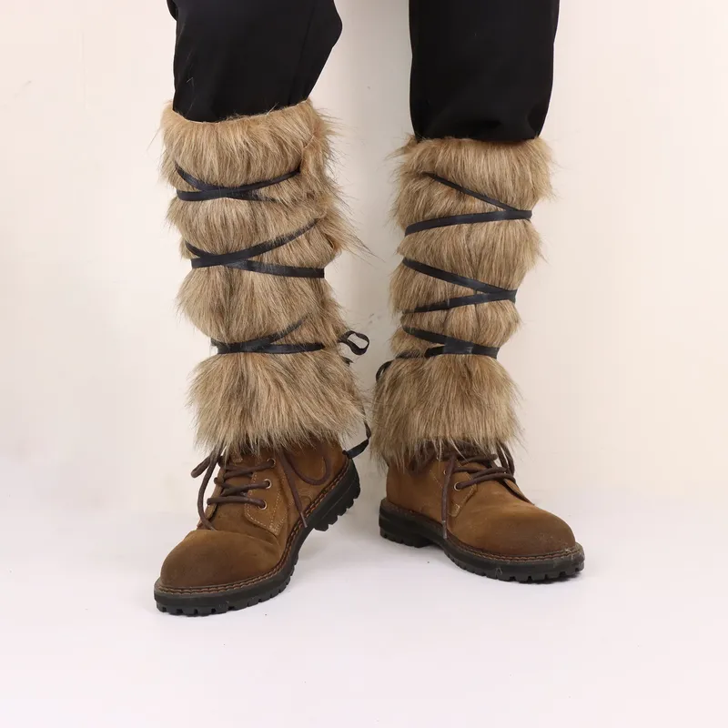Herren Mittelalterliche Kunstpelz Warme Leggings Pelzige Leggings Stiefel Cosplay Wikinger Dress Up Persönlichkeit Kleidung Zubehör