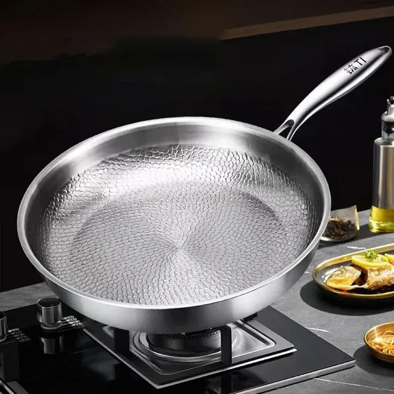 Deutsch Titan Stahl Bratpfanne Unbeschichtete Antihaft-pfanne Fisch Skala Hammer Muster Haushalt Steak Bratpfanne Küche Kochgeschirr