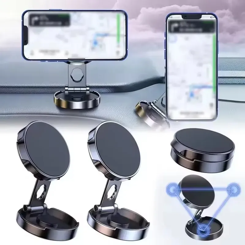 Runder, zusammenklappbarer, magnetischer Autohalter, um 360 Grad drehbare Handyhalterung, starke Magnethalterung für iPhone, Samsung-Ständer