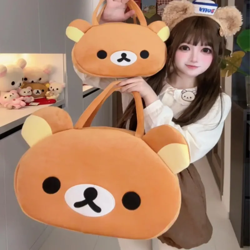 Rilakkuma Plüsch-Cartoon-Umhängetasche, Cartoon-Anime, lässige Tragetasche, Bär, Handtasche, weich, große Kapazität, Gepäcktasche, Geschenke, Mädchen