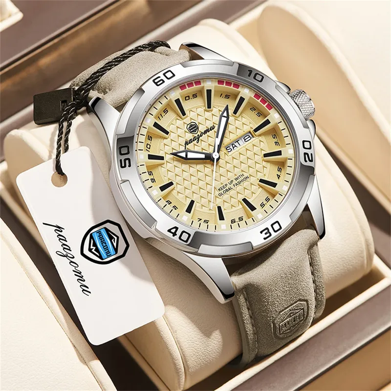 PAAZOMU Herren Luxusmarken-Uhr Wasserdicht Leuchtend Datum Woche Herren Quarz-Armbanduhr Edelstahl Mode Sport Herrenuhren