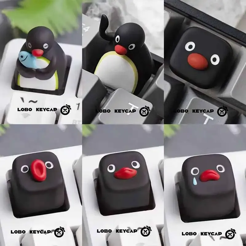Lustige Pingu-Serie, mehrere Ausdrücke, niedliche mechanische Tastatur im Pinguin-Stil, ersetzt Tastenkappe, Harzmaterial, Esc-Peripherie-Geschenke