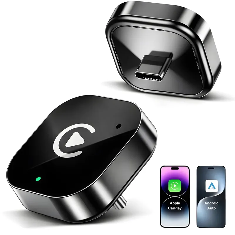 USB-C Verbesserter 2-in-1 Wireless CarPlay & Android Auto Adapter, Plug & Play Kompatibel mit iPhone & Android Smartphones.