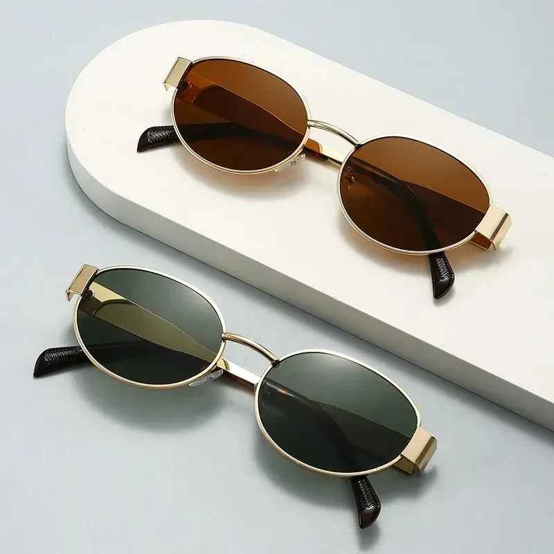 2026 Trendige Ovale Sonnenbrille für Damen Luxus-Markendesigner Metallrahmen Sonnenbrillen Damen Klassische Vintage Runde Shades Unisex