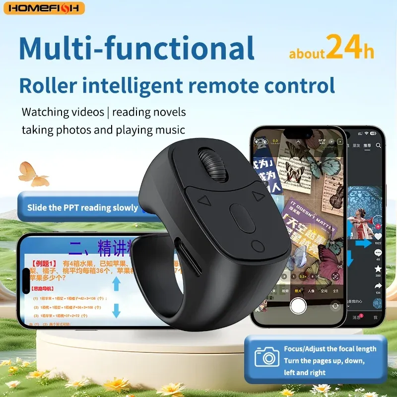 Handy-Scrollring Kabelloser Finger-Auslöser Fernbedienung Seitenumblätterer Mobiltelefon-Controller Bluetooth für Reisen