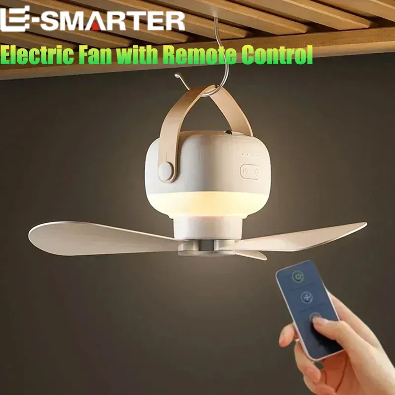 Outdoor-Camping-Ventilator, tragbarer Deckenventilator, Zeltventilator, Kühler, wiederaufladbarer elektrischer Ventilator, Fernbedienung, LED-Beleuchtung