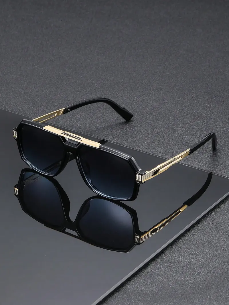 1 Paar Herren-Sonnenbrille mit transparentem Rahmen, grau, europäische und amerikanische Mode, Doppelbalken, geschliffene Kanten, klassische Pilotensonnenbrille aus Metall