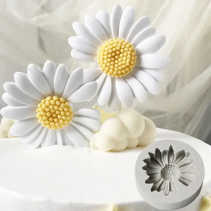 3D Gänseblümchen-Blumenform Sonnenblumen-Silikonform Aromatherapie Epoxid-Seifen-Kerzenform DIY-Dekoration Backzubehör für Kuchen