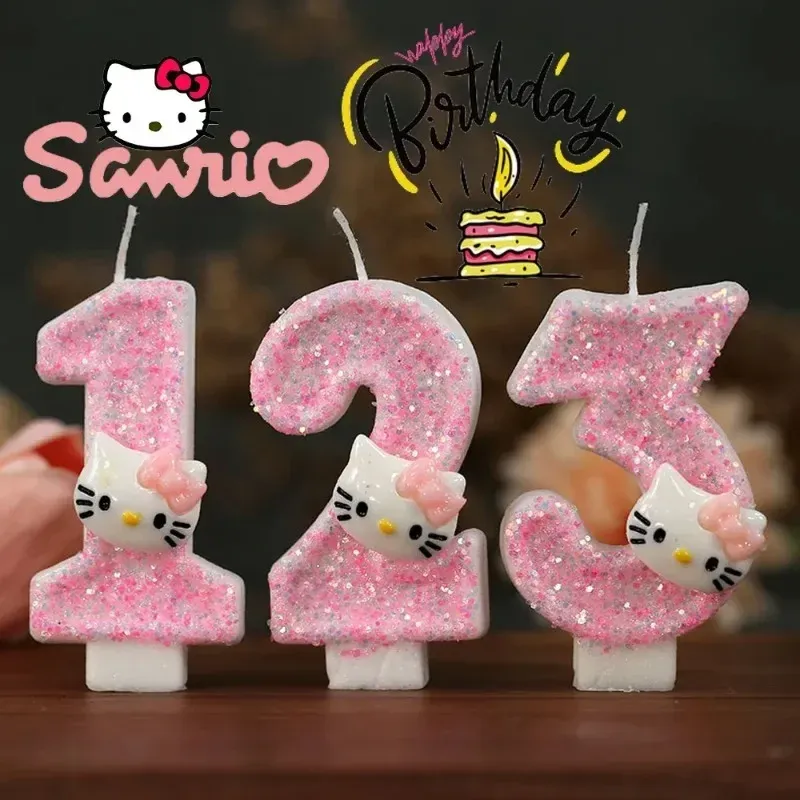 Kawaii Hello Kitty Zahlen-Geburtstagskerze Sanrio Kitty Katze Digitale Kerzen Geburtstagstorten-Dekoration Jubiläums-Partykerzen