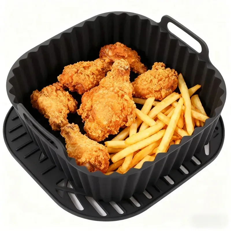 Wiederverwendbare Silikon-Einlagen für Heißluftfritteusen, quadratisch, antihaftbeschichtet, für 4-7QT Heißluftfritteusen, Öfen, Mikrowellen, Backzubehör