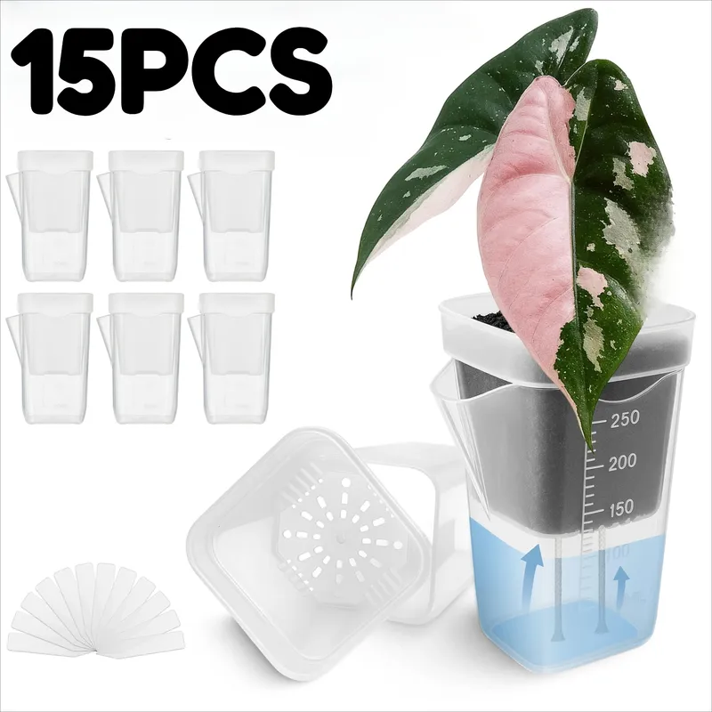 15 Stück Selbstbewässernde Pflanzentöpfe Mini-Setzlingstöpfe Blumentopf Durchsichtige Kunststoff-Pflanzgefäße Pflanzenvermehrungstopf mit Reservoir