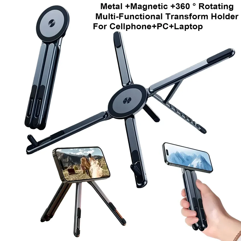 Tragbarer Magnetischer Handyhalter & Selfie-Stick 3-in-1 Faltbares Stativ für iPhone iPad Tablet Laptop Desktop-Nutzung