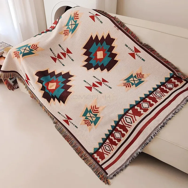Azteken-Decke Übergroße Boho-Wurfdecke mit Fransen Südwestliche Geometrische Tapisserie Vintage Gewebte Wurfdecken Doppel-S