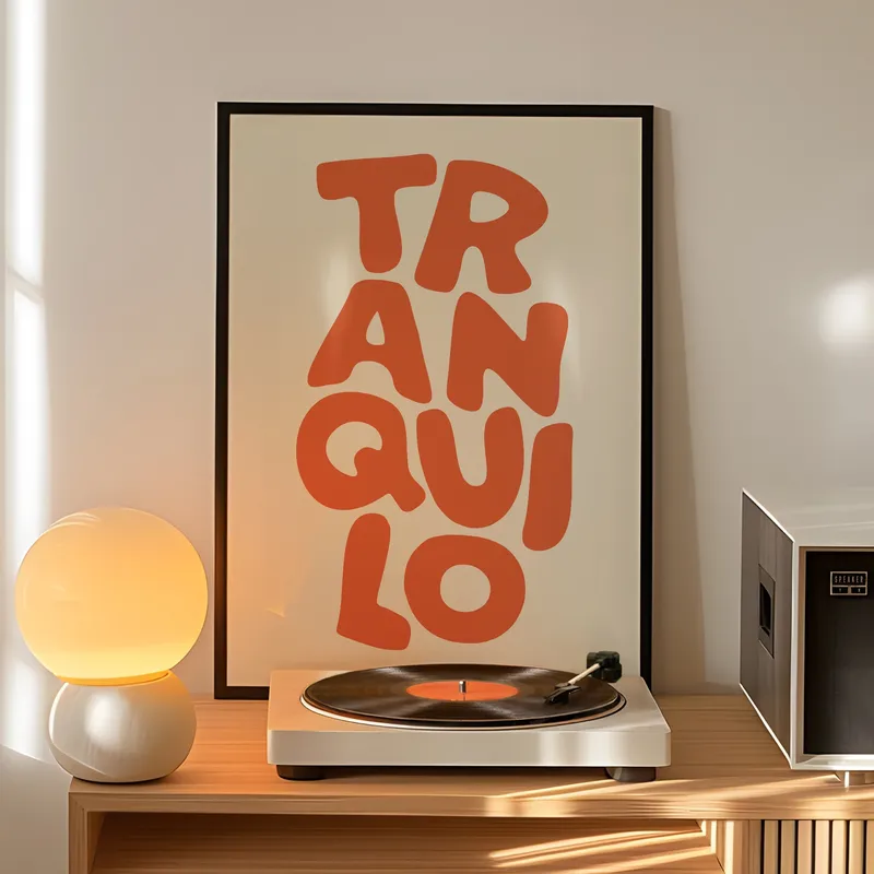 Boho Tranquilo Orange Cream Retro Typografie Wandkunst Druck Leinwand Gemälde Poster Bild für Wohnzimmer, Schlafzimmer Heimdekoration
