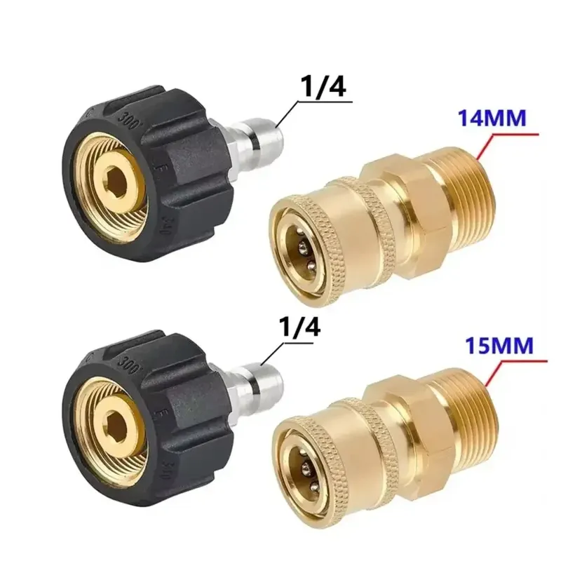Hochdruckreiniger-Adapter-Set M22-14mm/15mm auf 1/4 Zoll, Schnellverschluss-Drehkupplungen, Schnellkupplungs-Set für Hochdruck-Sprühgeräte