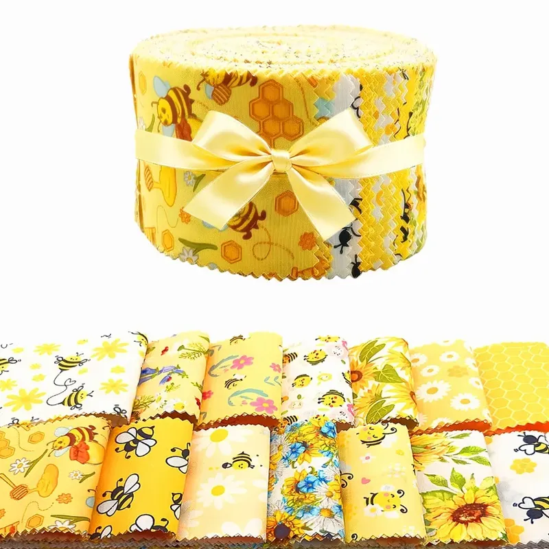 42 Stück 6,5*50cm Bienen-Blumen-Stil Sortierte Weiche Polyester Jelly Roll Streifen, Geeignet für Quilten DIY, Handarbeiten, Nähen, Decken