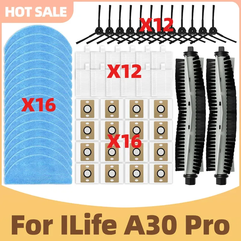 Kompatibel für ILife A30 Pro Saugroboter Hauptbürste Seitenbürste HEPA-Filter Mopptuch Staubbeutel Ersatzzubehör Ersatzteile