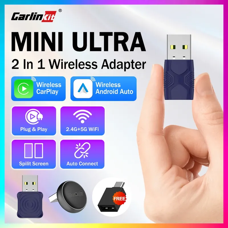 2026 CarlinKit 5.0 Mini Ultra 2-in-1 Kabelloser Adapter Android Auto CarPlay Kabelloses Smart Car Play Box für OEM-Fahrzeuge Plug-and-Play