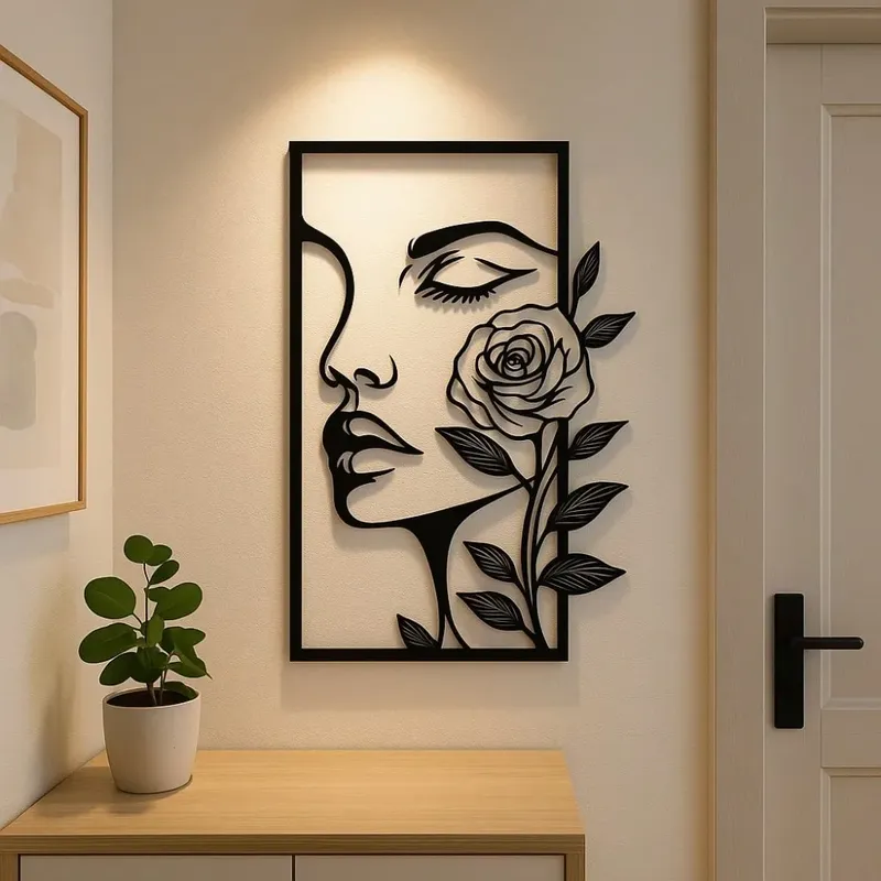 1 Stück Frau Blumen Metall Wandkunst Deko Moderne Heimdekoration Ästhetisches Porträt Gesichts-Umriss Schlafzimmer Raumdekoration