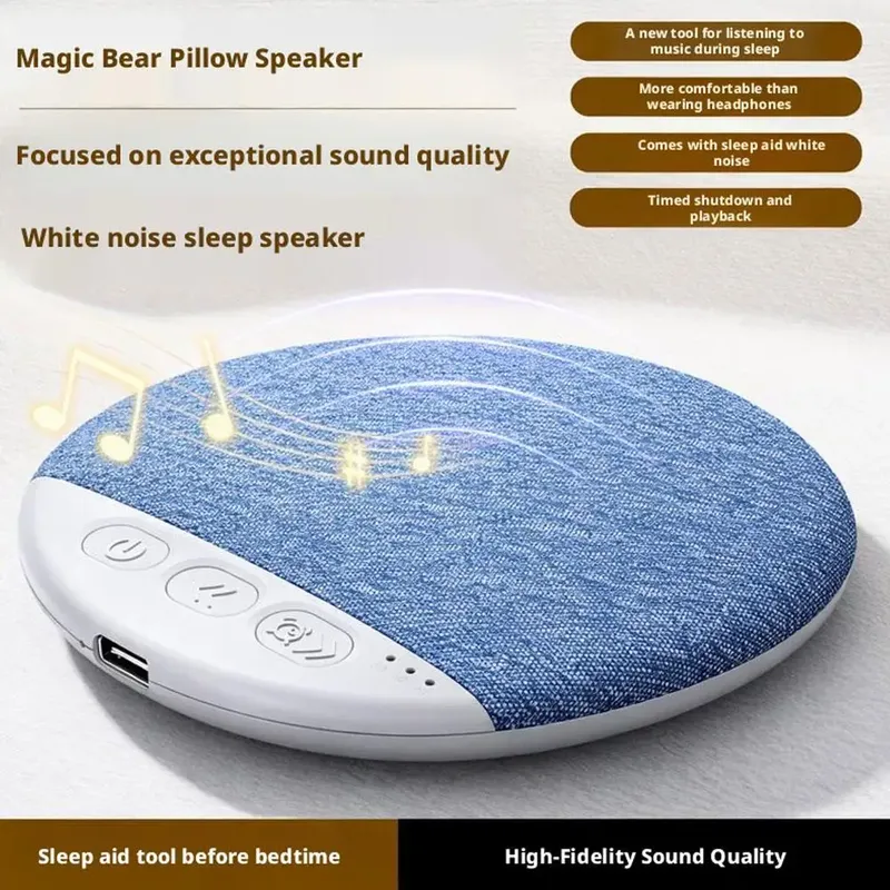 Schlafzimmer-Kopfkissenlautsprecher Bluetooth 5.4 Unter-Kissen-Schlafgeräuschmaschine mit weißem Rauschen, 30/60/90-Minuten-Timer, HiFi-Stereo-Sound