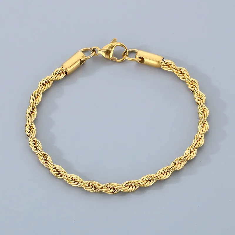 18 Karat vergoldetes 925er-Sterlingsilber, 4 mm Kettenarmbänder für Männer und Frauen, Unisex, einfaches Charm-Armband, Hochzeit, Party, Geschenk, 20 cm, 20,3 cm