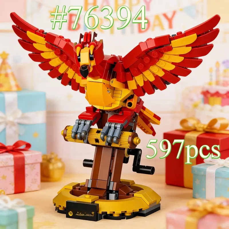Elegante Bausteine-Sets mit rotem Phoenix-Modell 76394, geeignet für Weihnachtsgeschenke, kompatibel mit Legoed-Partikeln, 597 Stück.