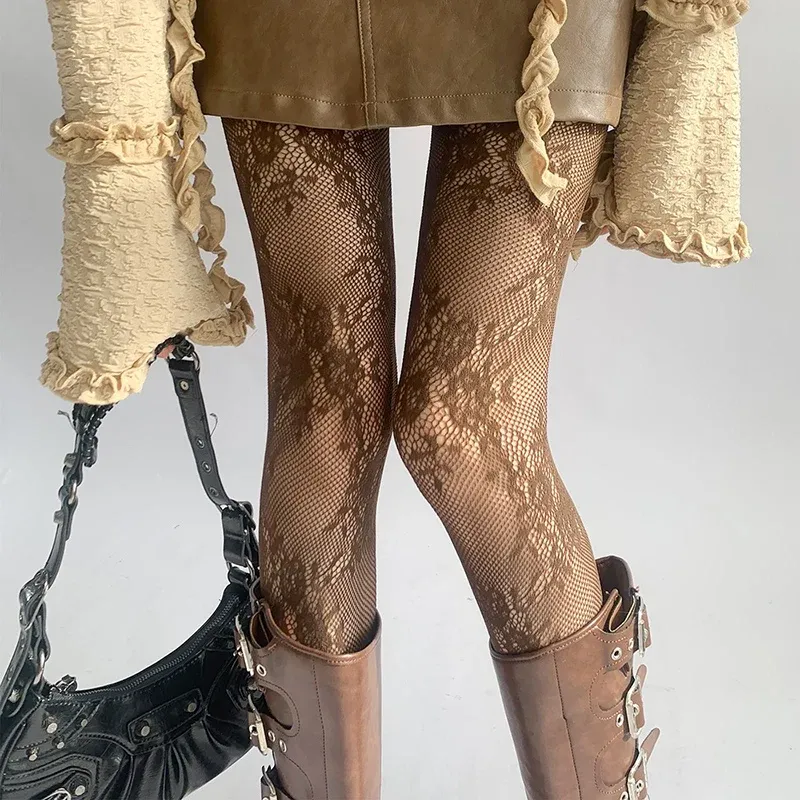 Neue Strumpfhosen Frauen Aushöhlen Sexy Spitze Floral Oberschenkel Hohe Strümpfe Strumpfhosen Strumpfwaren Mesh Fishnet Strümpfe Frauen Leggings